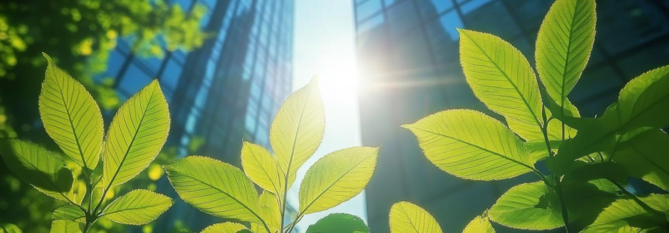 Healthy plants in front of a corporate building.